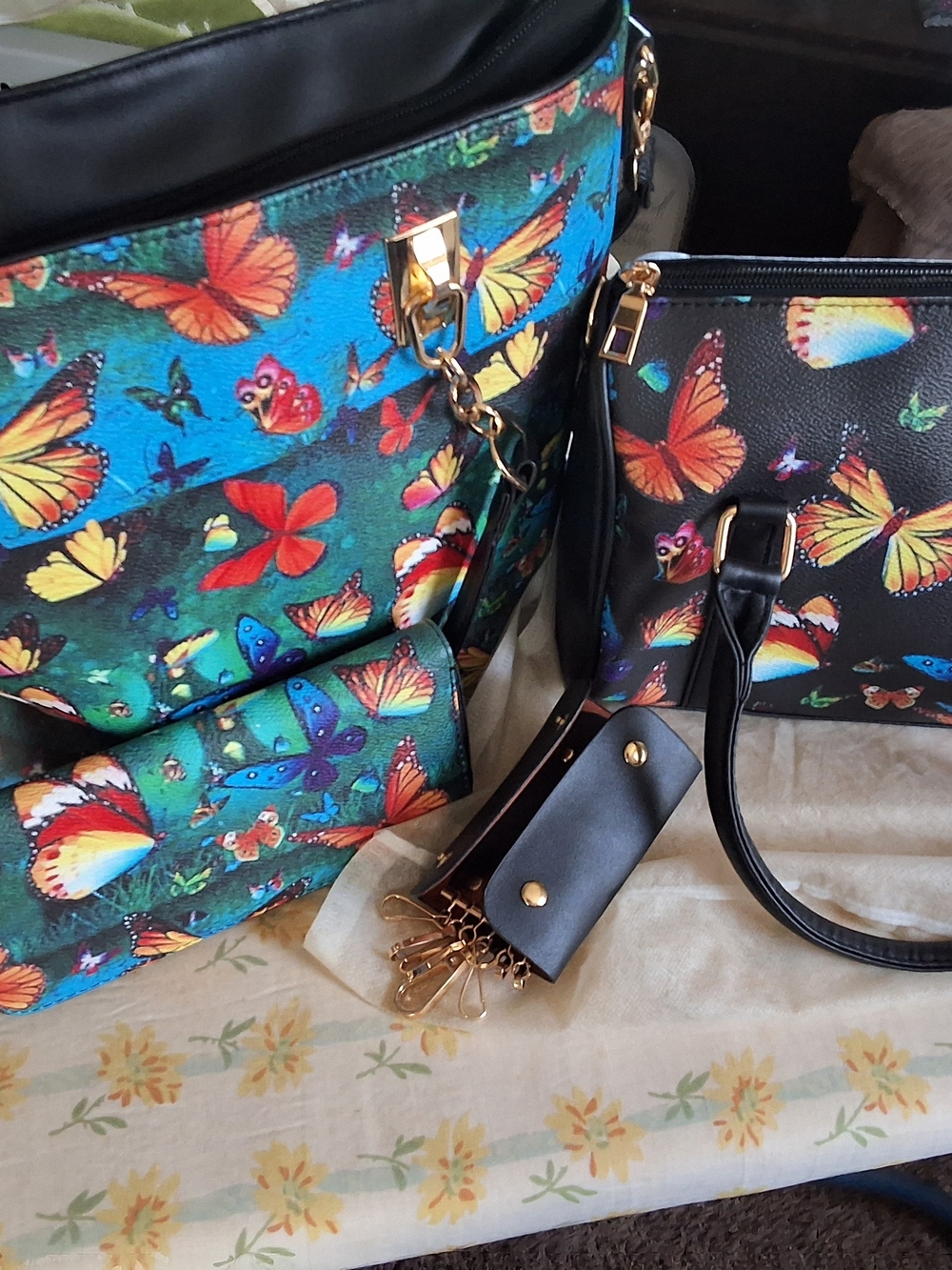 Butterfly Print Womens Tote Bag Set